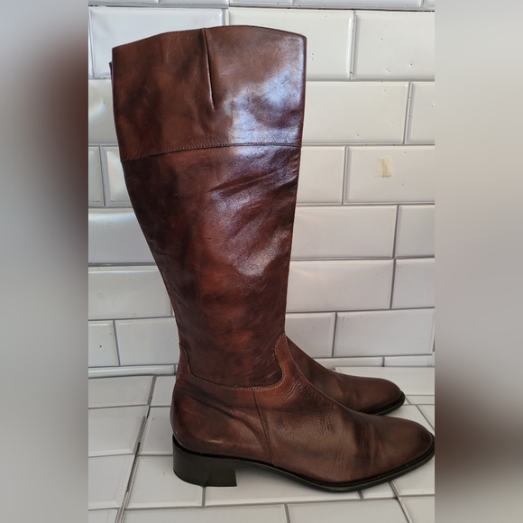 Franco Martini Made In Italy Ladies Dark Brown Tall Leather Boots 1.25in Block H - Picture 3 of 12
